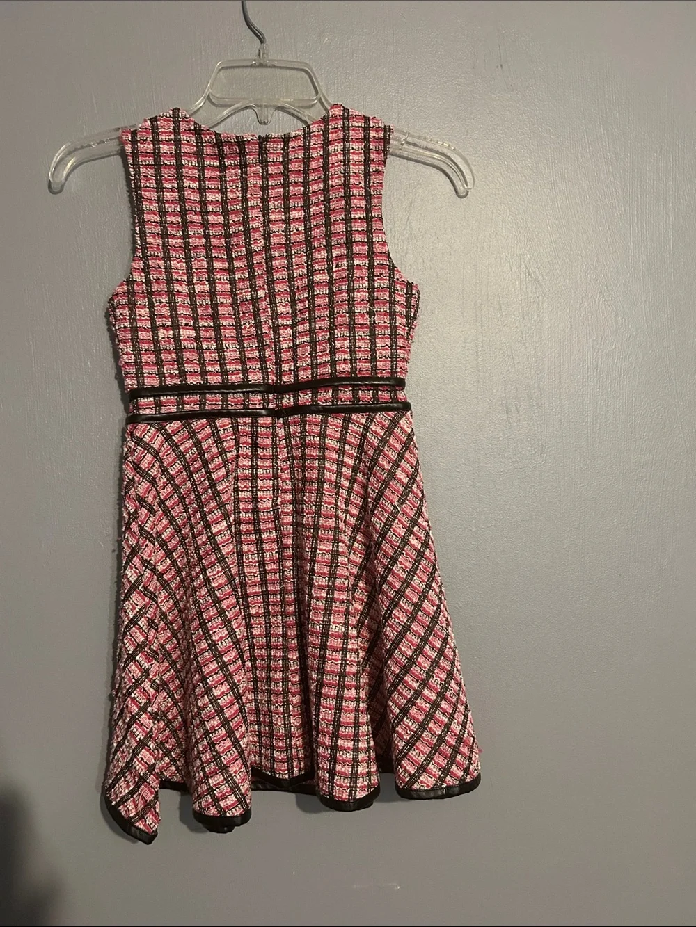 Amy Byer Pink and Black Check Tweed Fit & Flare Dress